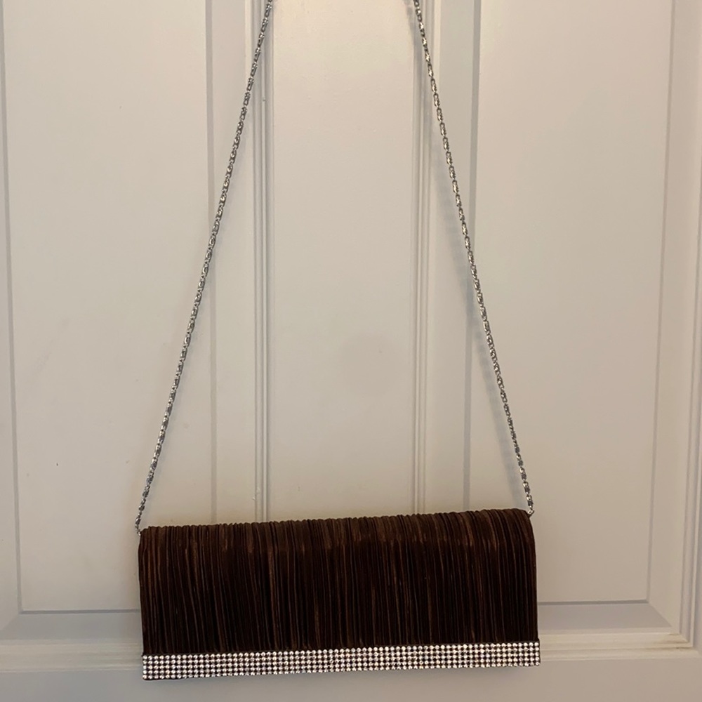 Brown satin formal clutch